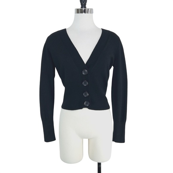 Banana Republic Sweaters - Banana Republic Short Cardigan Women's Medium Black Wool Crop Long Sleeve 00's